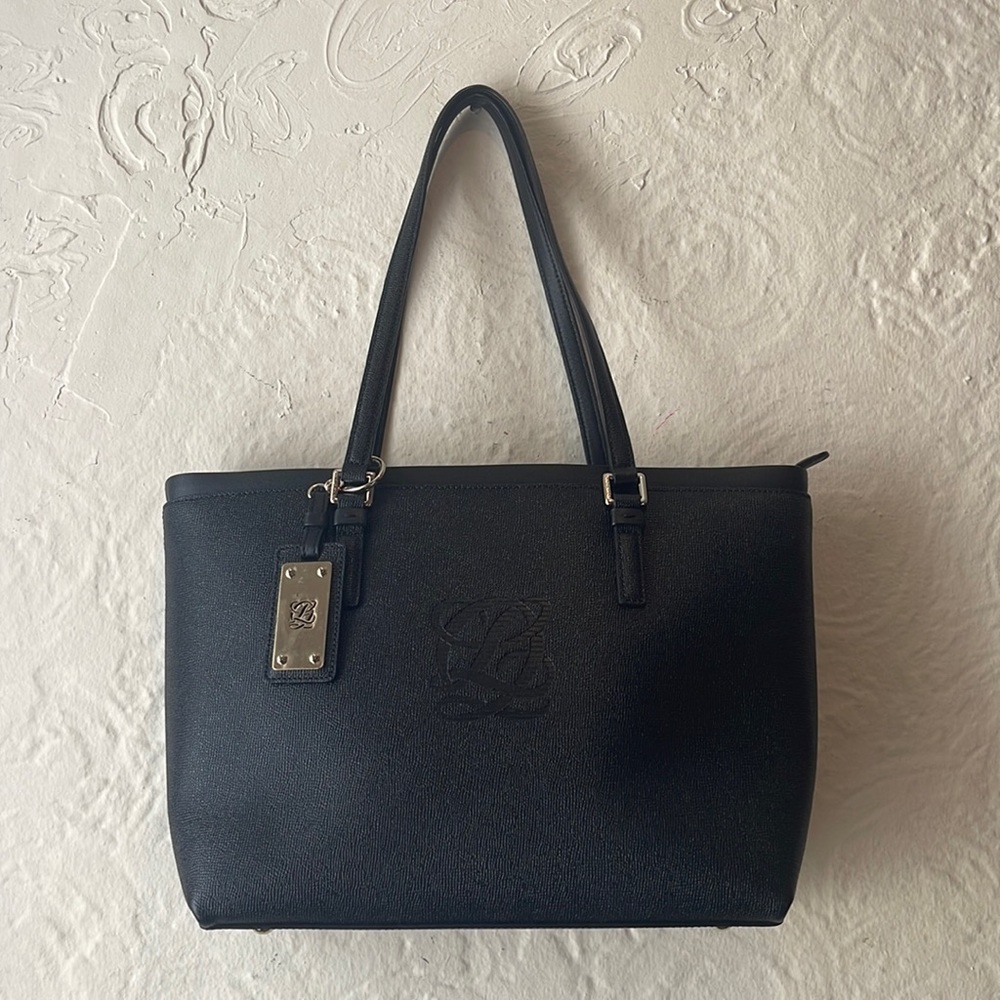 Louis Quatorze Black Leather Tote